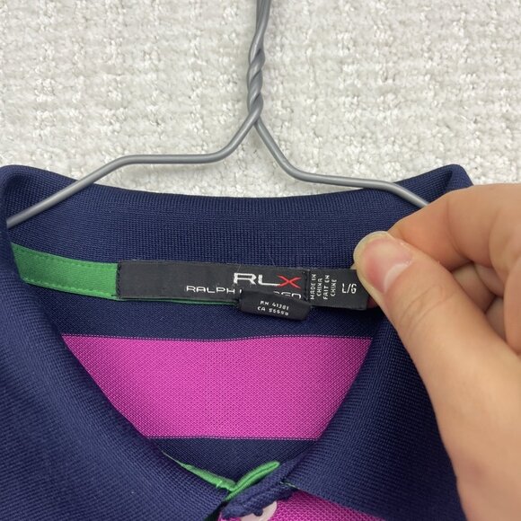RLX Ralph Lauren Polo Shirt Mens Large Purple / Blue Striped Stretch Preppy Golf - Picture 7 of 16